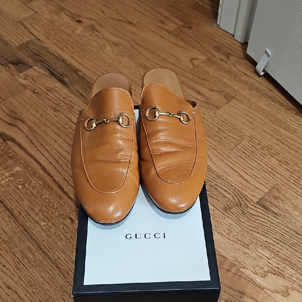 Gucci Princetown 42 GUC Honey Brown Leather Horsebit Mules